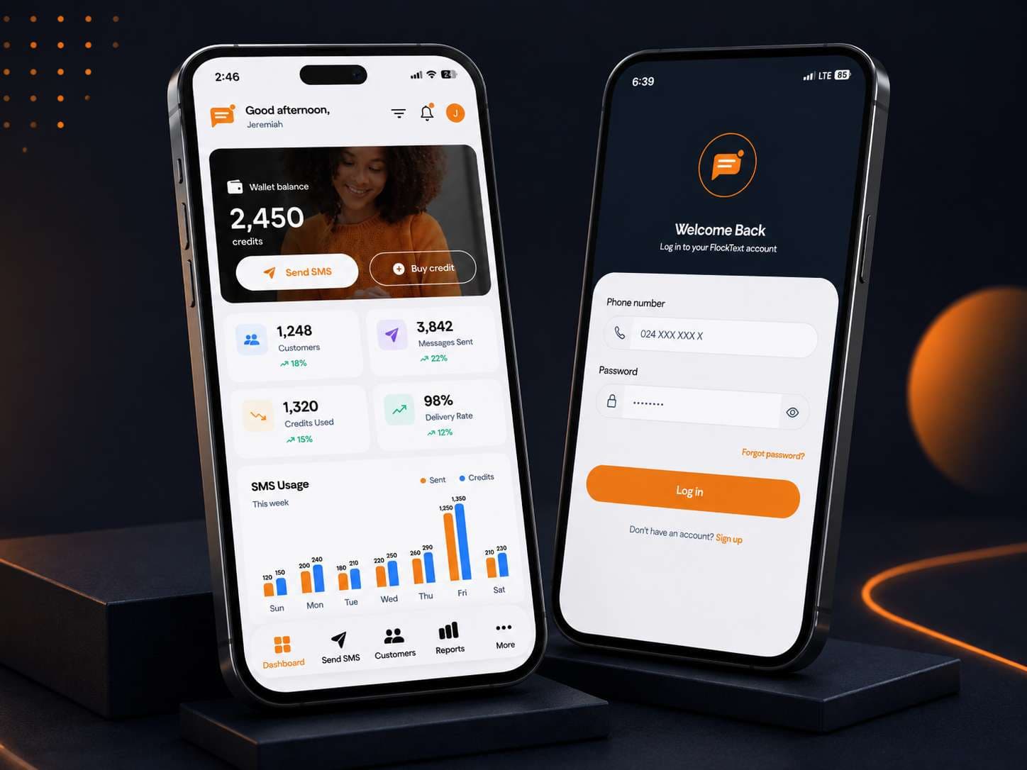 Mobile app design — FlockText app screens
