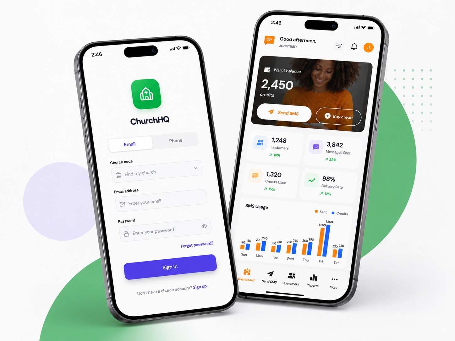 Mobile app design — ChurchHQ app screens